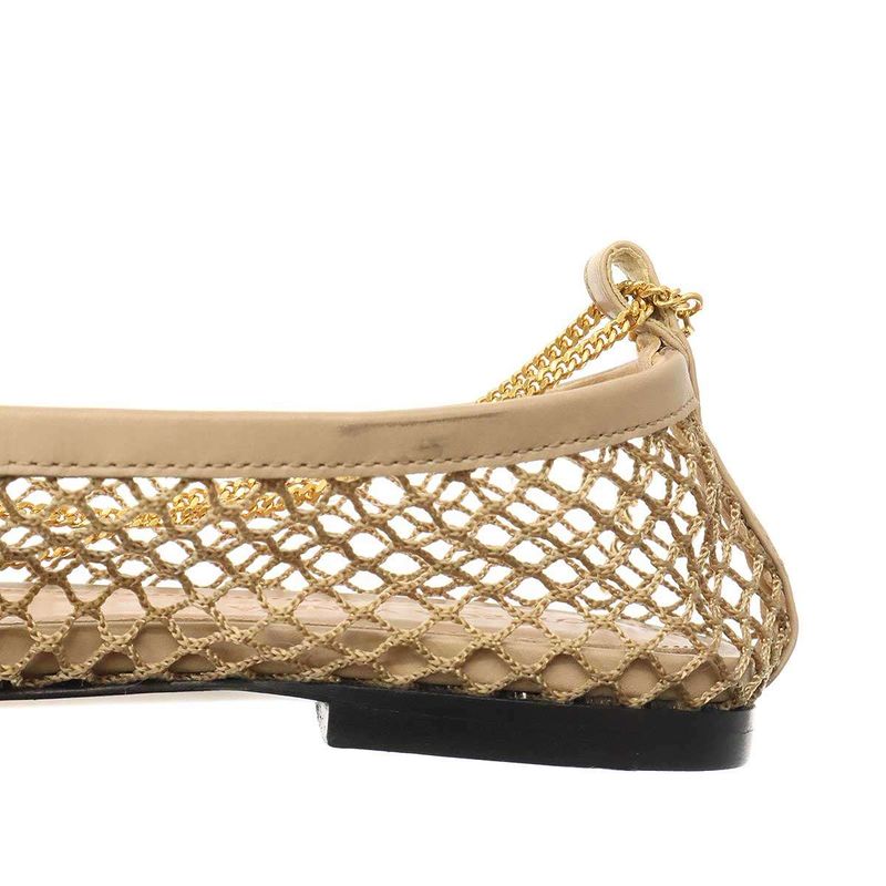 Bottega Veneta Stretch Ballerina Square Toe Mesh Chain Flat Shoes Beige 34 1 2
