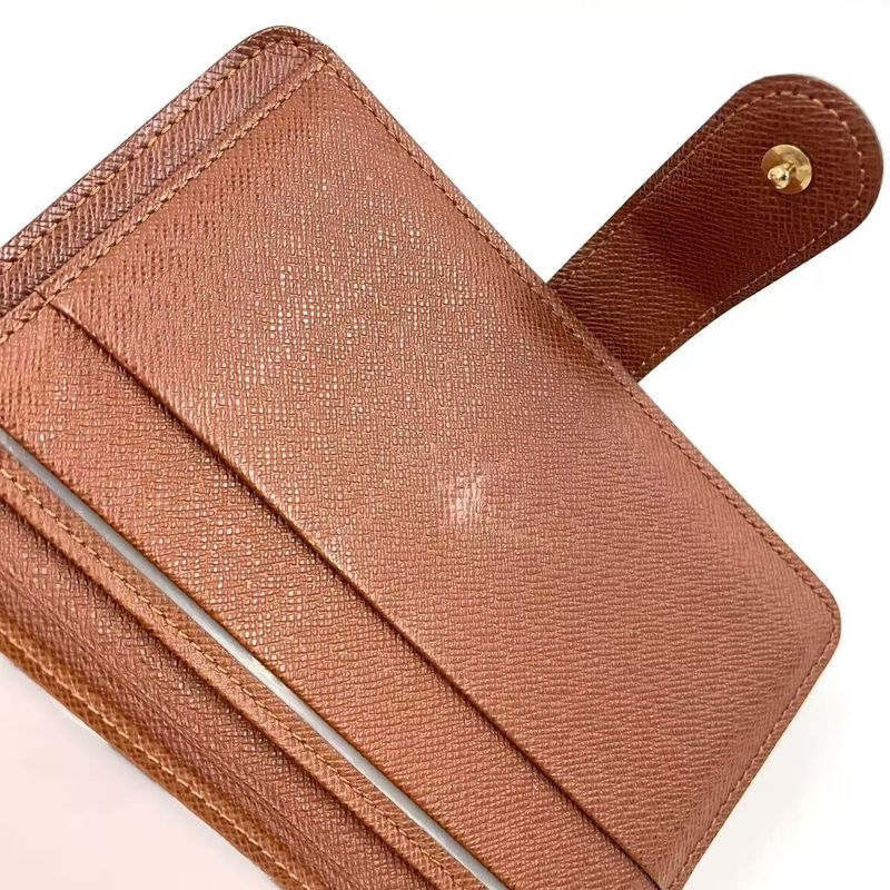 Louis Vuitton Porte Papier Zip Monogram PVC Brown Bifold Wallet Gold M61207