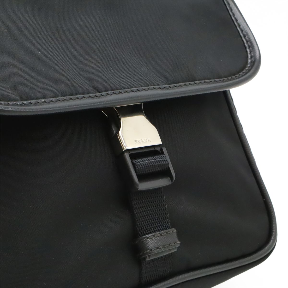 Prada Shoulder Bag Pochette Crossbody Nylon Leather NERO Black Black Silver