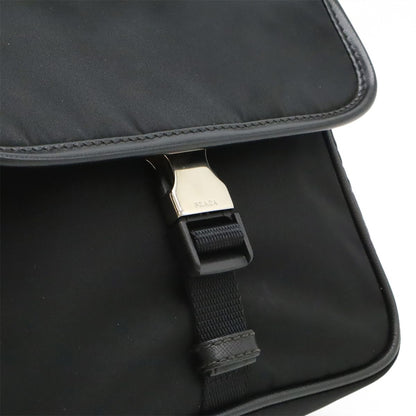 Prada Shoulder Bag Pochette Crossbody Nylon Leather NERO Black Black Silver