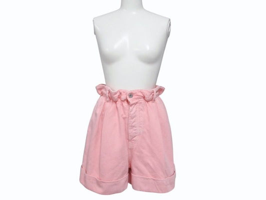 Miu Miu Denim Shorts 38 Pink Logo Print