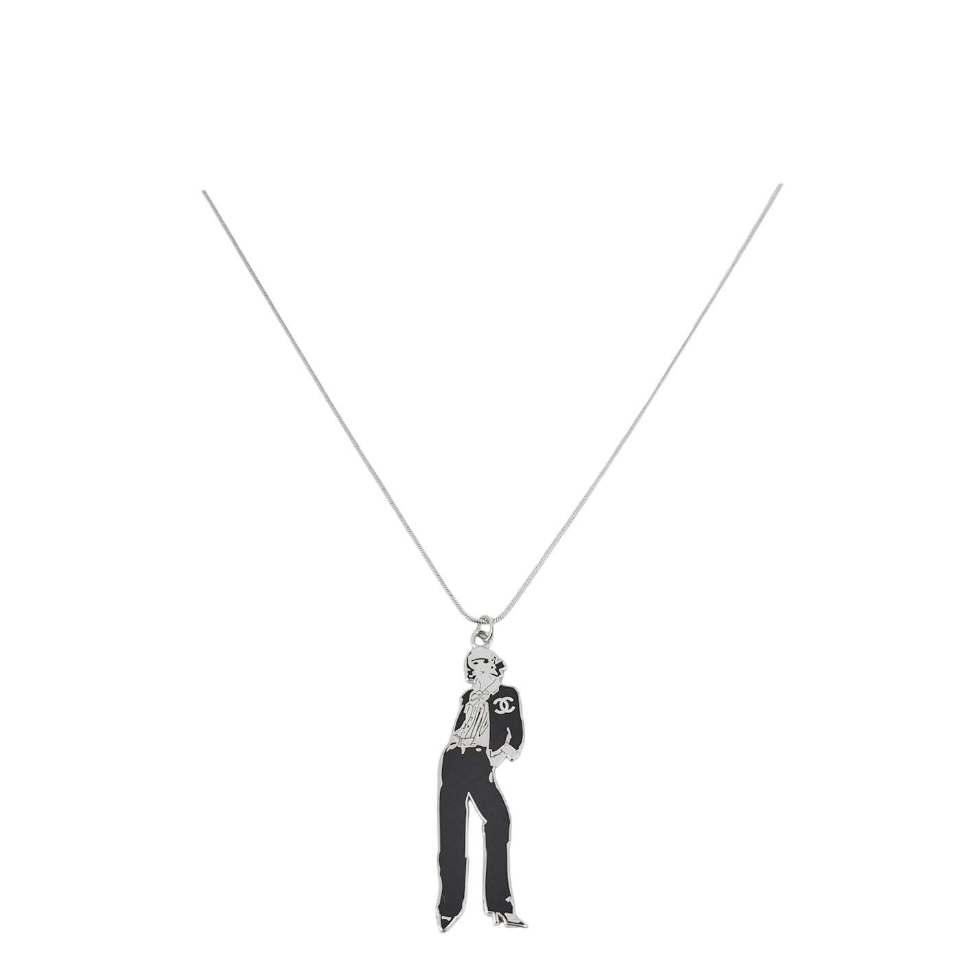 Chanel Mademoiselle 03P Pendant Metal Silver X Black Necklace GP (gold Plated)