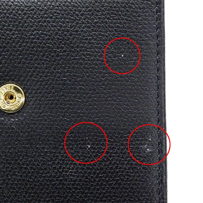 Chanel Wallet Women's Brand Bifold Wallet Coco Button Leather Black None Place