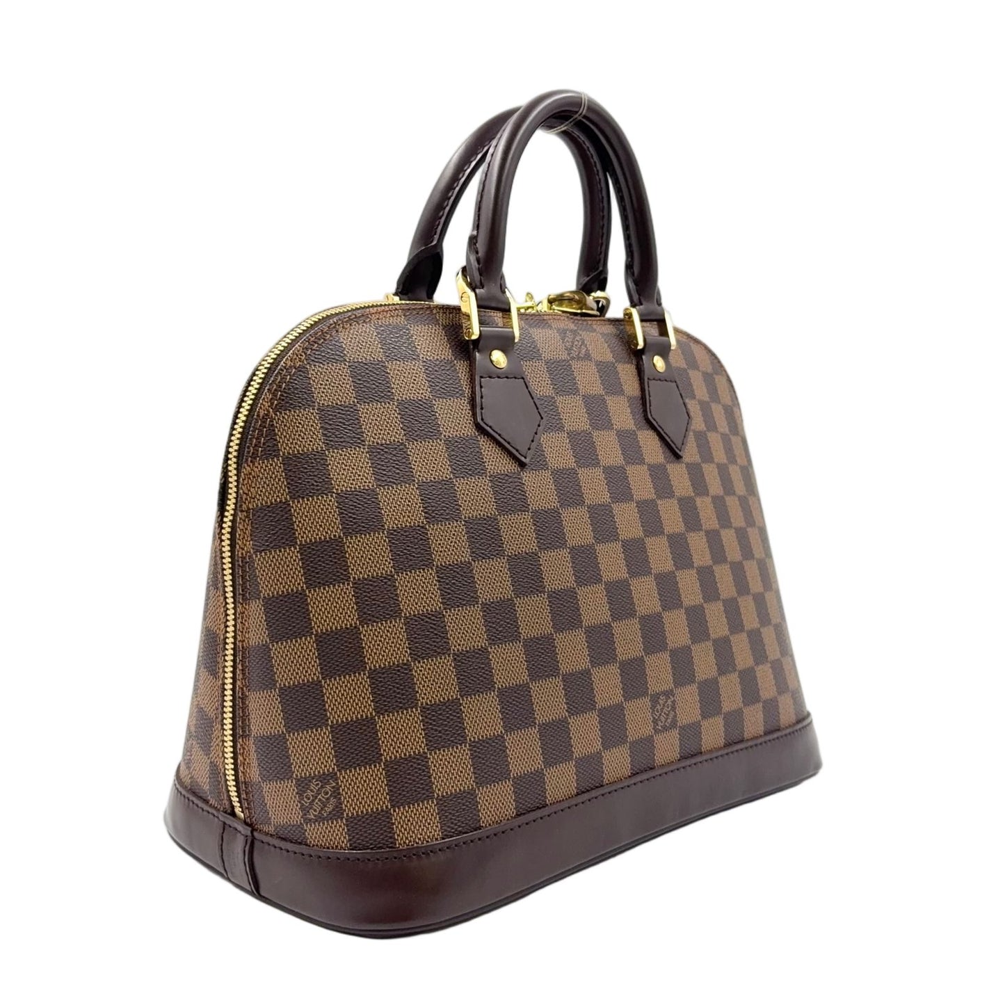 Louis Vuitton Alma PM Damier Ebene Leather Brown Handbag Gold — view 2