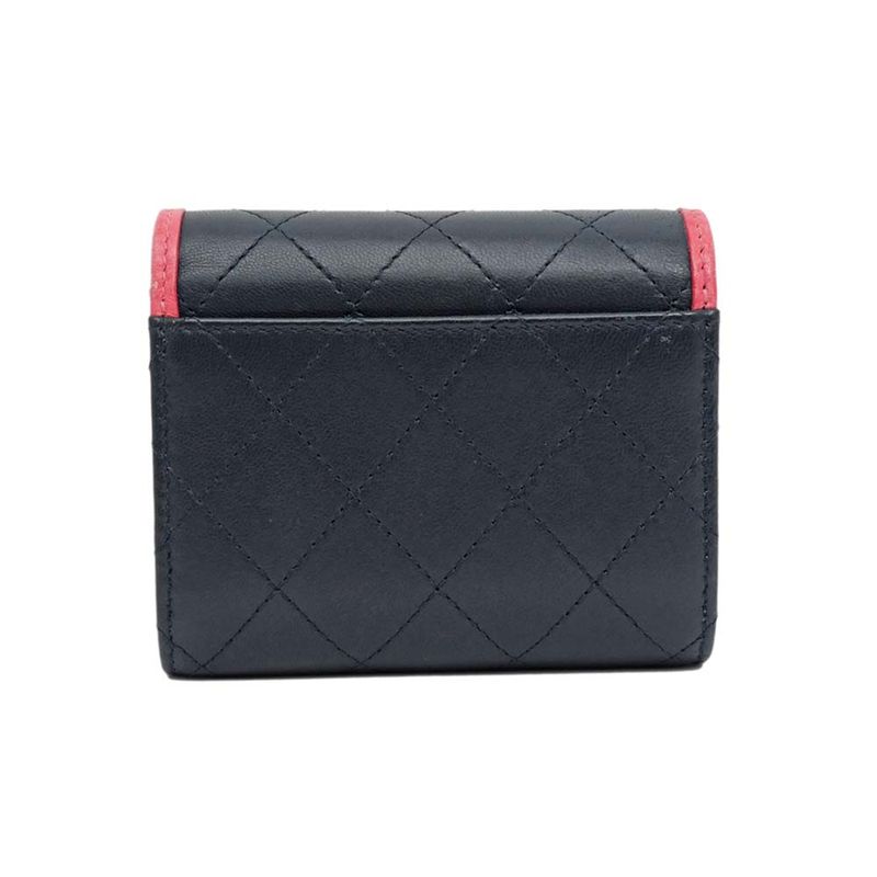 Chanel Trifold Wallet Matelasse Bicolor - Navy - Pink Lambskin Wallet
