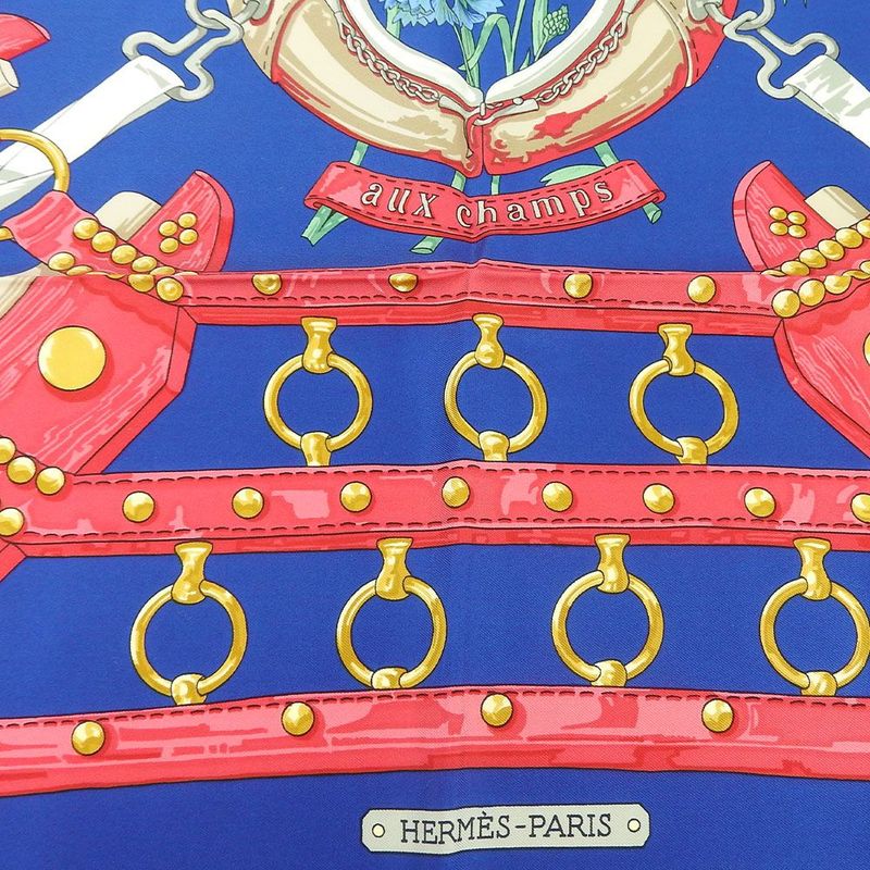 Hermes Scarf Carre 90 Silk 100% Field To Aux Champs Navy Blue Pink Women Hermes