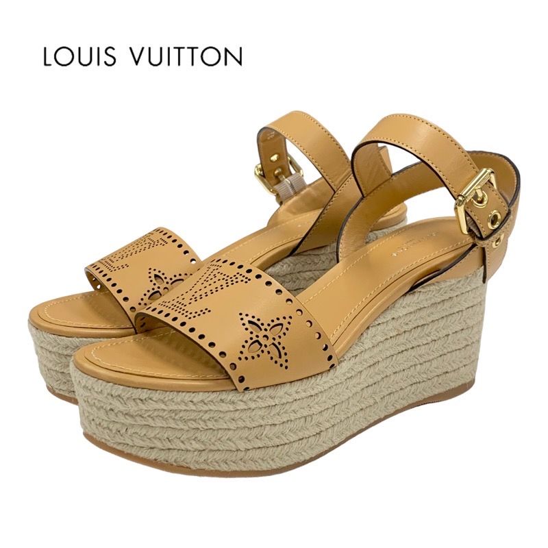 Louis Vuitton Starboard Line Sandals Shoes Leather Camel Unused Monogram
