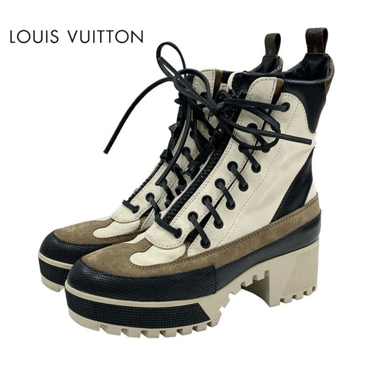 Louis Vuitton Laurie Line Monogram Boots Short Boots Shoes Suede Leather Off