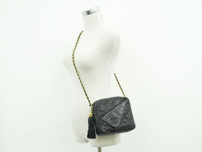 Authentic Chanel Coco Mark Matelasse Tassel Chain Shoulder Bag Lambskin Leather