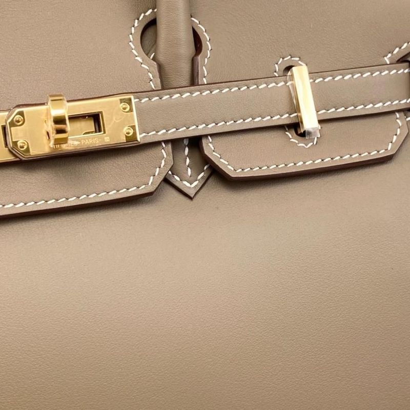 Hermes Handbag Birkin 25 W Engraved Swift Etoupe Glaze Gold Hardware Hermes