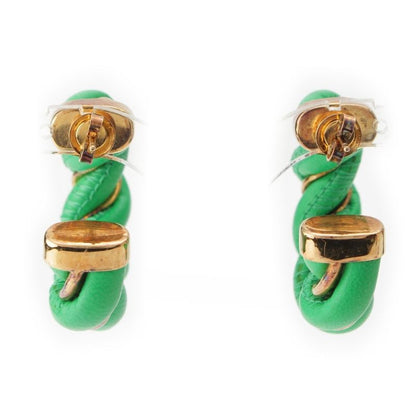 Bottega Veneta Leather Twisted Hoop Earrings Accessories Ag925 Gold And Green