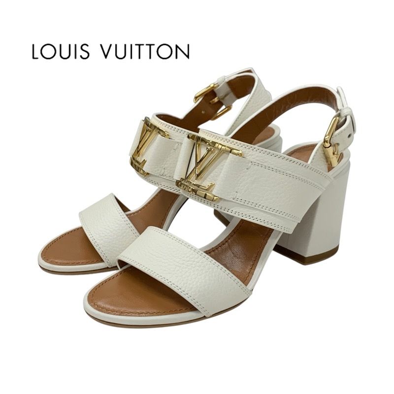 Louis Vuitton Horizon Line Sandals Shoes Leather White Gold Lvhardware Strap