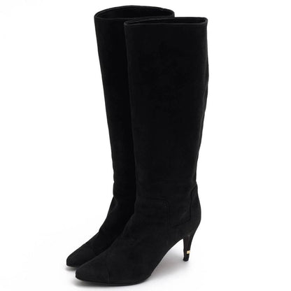 Chanel Long Boots Shoes Women Suede Leather Genuine Black High Heel Leather Sole
