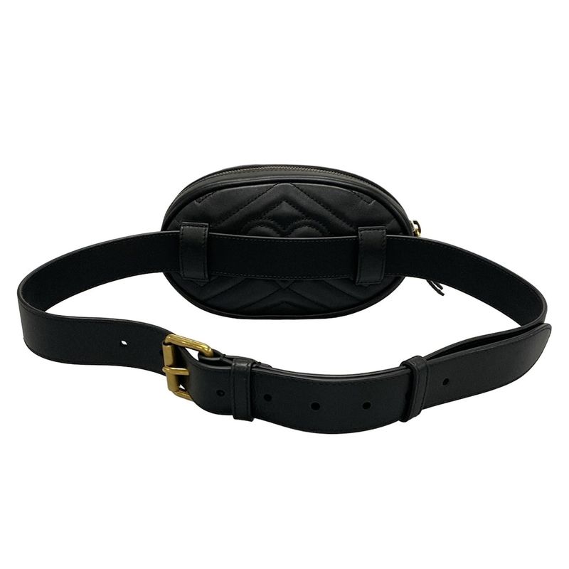 Gucci Waist Pouch GG Marmont Quilted Leather Belt Bag 476434 Black Leather