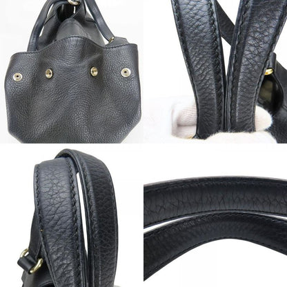 Gucci Tote Bag 268747 Leather Black Gold Hardware Shoulder Simple Usual Women