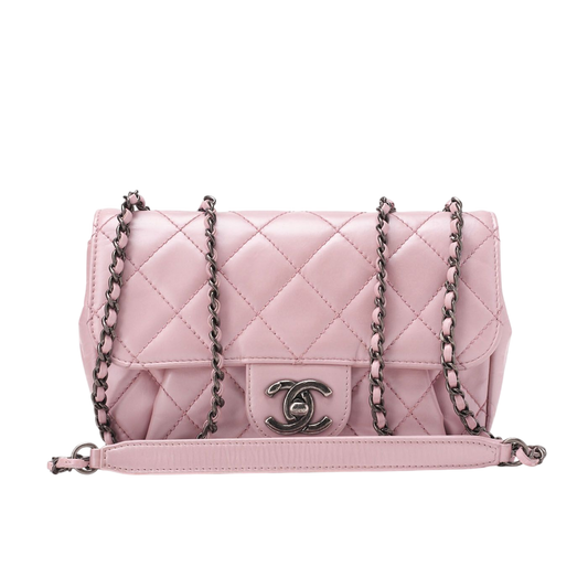 Chanel Chain Shoulder Bag Matelasse Vintage Calf Mini Pink Silver Hardware