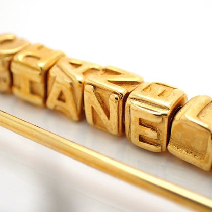 Chanel Brooch Safety Pin 01P Logo Cube GP Gold Color With Box Chanel