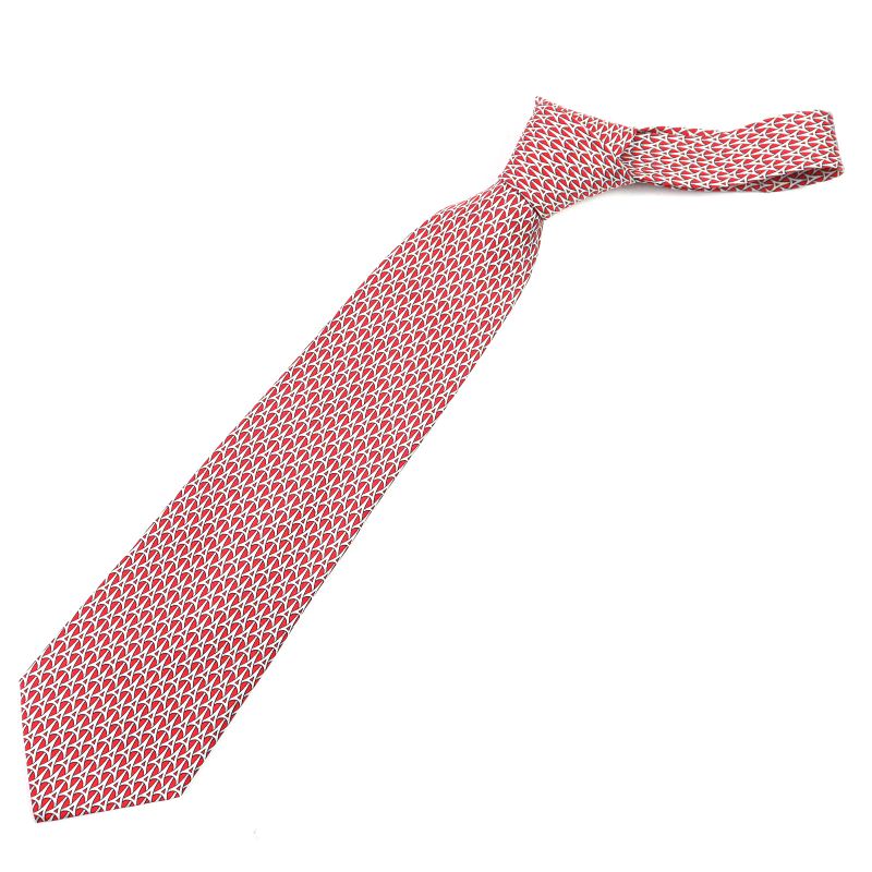Hermes 5265 SA 100% Silk Geometric Pattern All-over Design Cravat Tie Red With