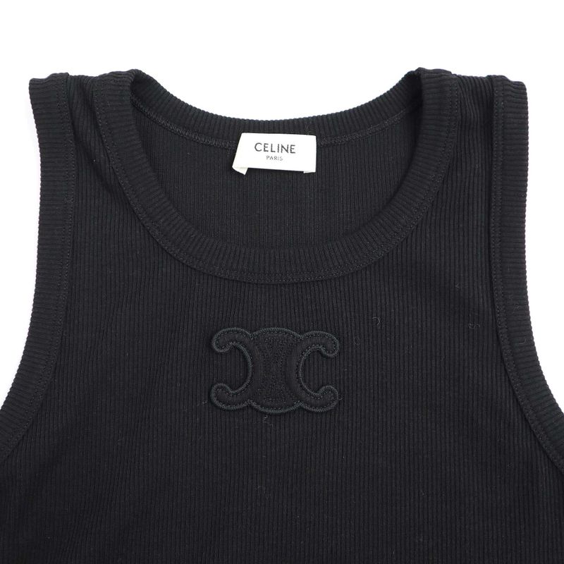 Celine 25ss Triomphe Ribbed Tank Top 2x45n0v19.38no Black XS