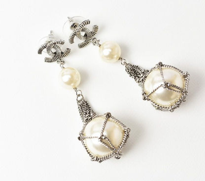 Chanel Earrings Chanel Pearl Motif Coco Mark Silver