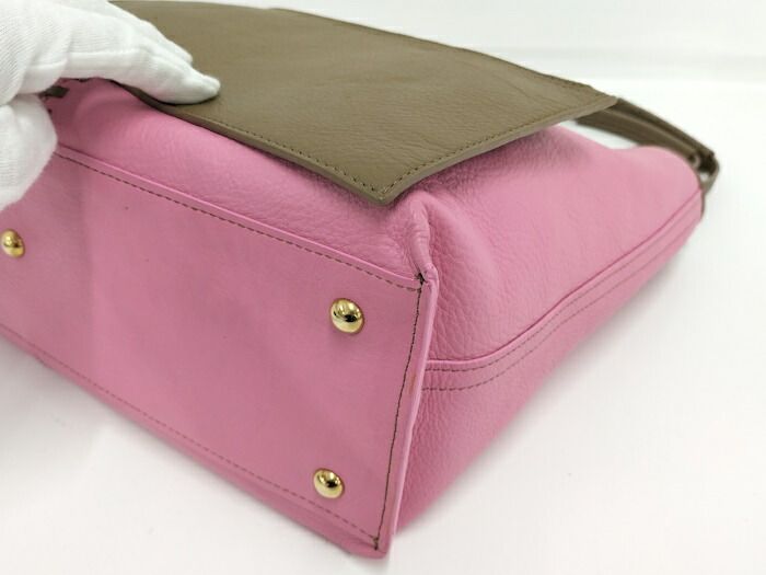 YVES Saint Laurent Neo Double Reversible Tote Bag Leather Pink Brown 284650