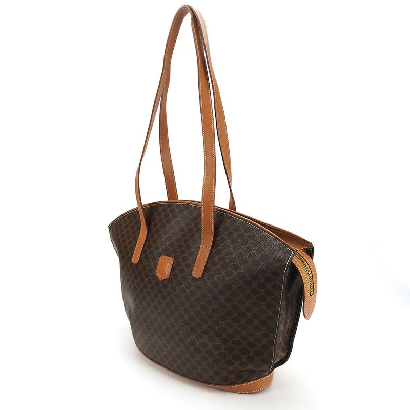 Celine Tote Bag Macadam Leather PVC Brown Gold Hardware Shoulder Women Celine