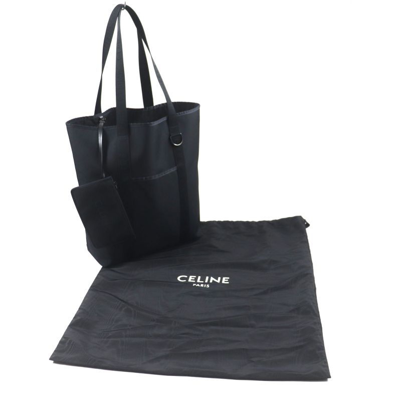 Celine 11008 Trekking Vertical Cabas Nylon Tote Bag With Logo Pouch Black