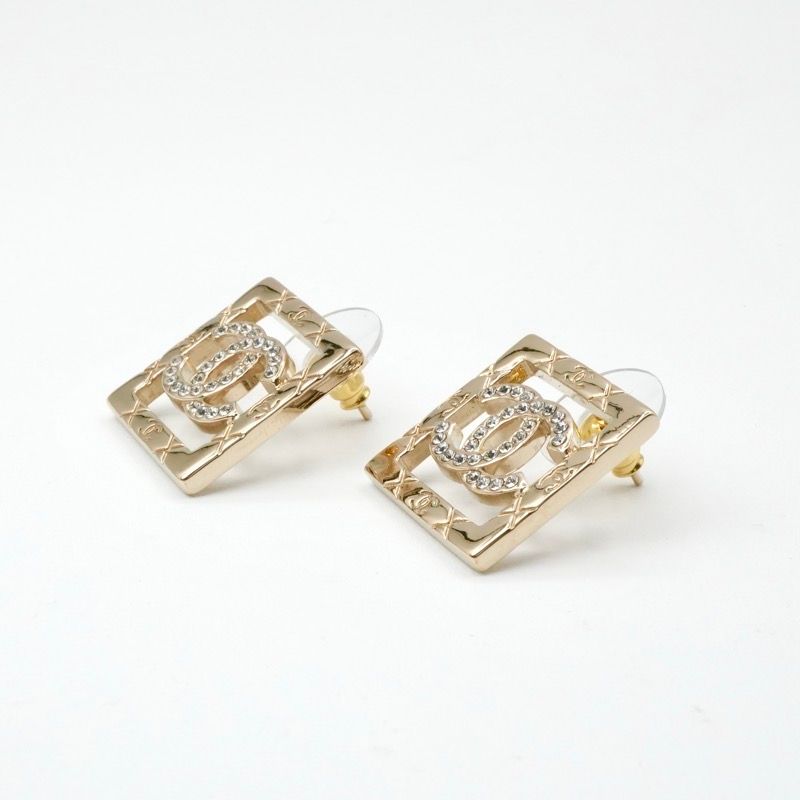Chanel Earrings Earring Gold Coco Mark Square Matelasse Rhinestone