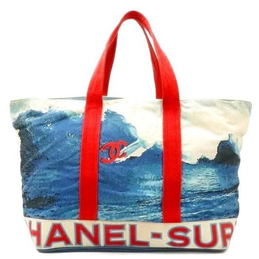 CHANEL Surf Line Tote Bag XL High Summer Large Canvas Shoulder Bag