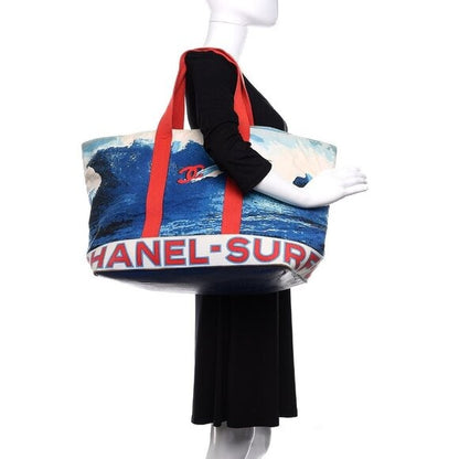 CHANEL Surf Line Tote Bag XL High Summer Large Canvas Shoulder Bag