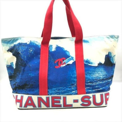 CHANEL Surf Line Tote Bag XL High Summer Large Canvas Shoulder Bag