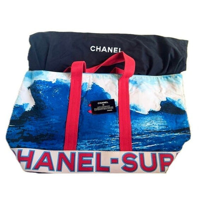 CHANEL Surf Line Tote Bag XL High Summer Large Canvas Shoulder Bag
