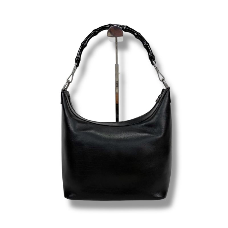 Gucci Bamboo One Shoulder Bag Black Leather Hobo Soho Shoulder