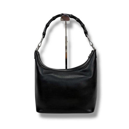 Gucci Bamboo One Shoulder Bag Black Leather Hobo Soho Shoulder