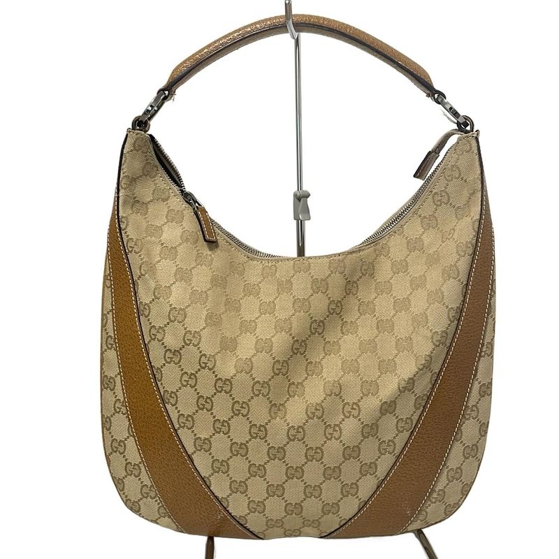 Gucci Handbag GG Pattern 124357 Beige And Light Brown Leather