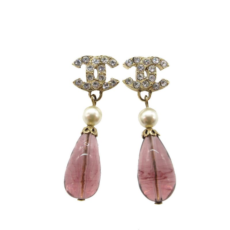 Chanel Coco Mark Earrings Faux Pearl/stone/metal 05P Gold 0755 Chanel