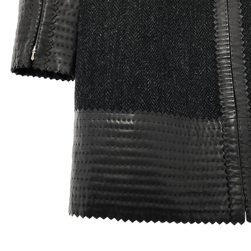 Chanel - Wool Herringbone Tweed Lamb Skin Trimmed Lined Silk Zip Up Coat - 36 -