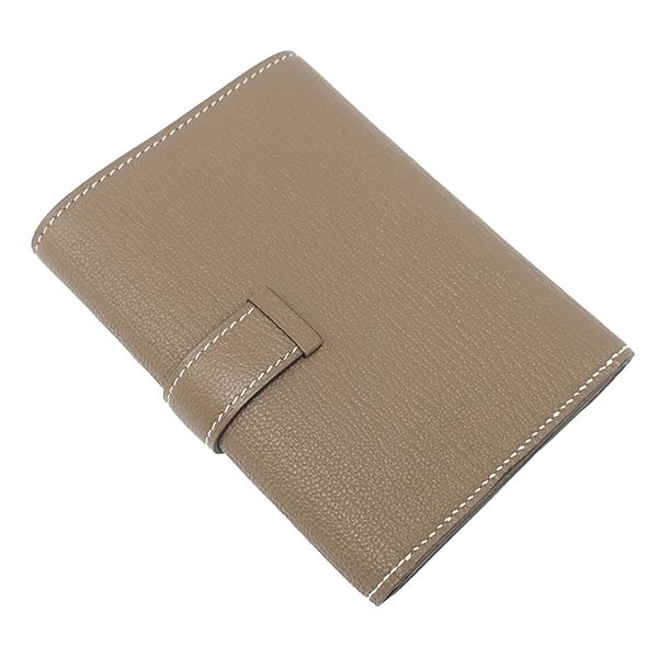 Hermes Trifold Wallet Bearn Combine Chèvre Etoupe Gold Hardware Glazed U