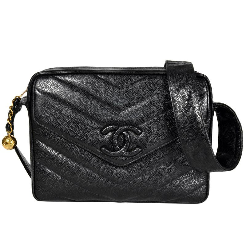 Chanel Coco Mark Chevron V-stitch Shoulder Bag In Black Caviar Skin