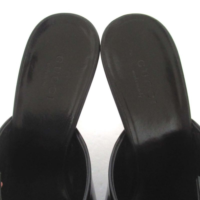 Gucci Patent Leather High Heel Lace Up Mules Sandals Size 36.5c Approx 23.5cm