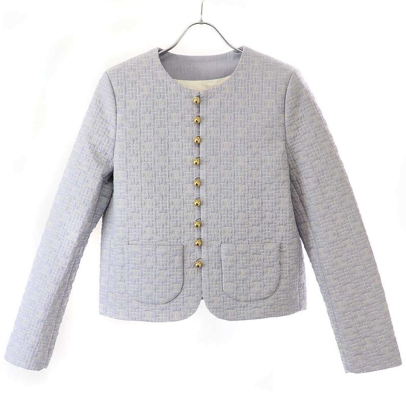 Celine Triomphe Striped Chelsea Jacket with Butty 2v65s128x.07cg Blue 34