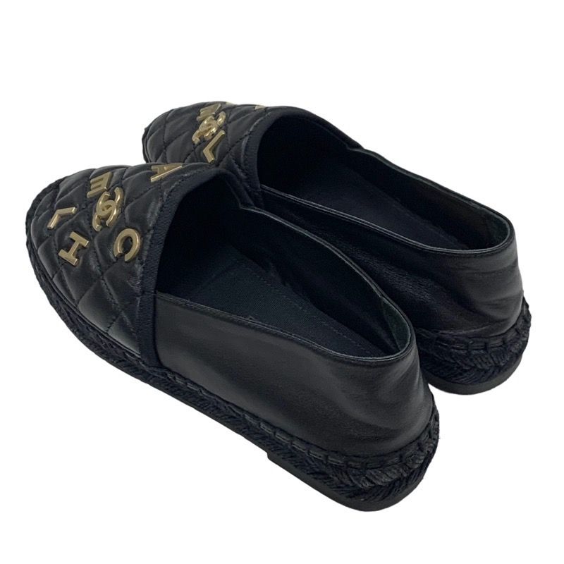 Chanel Flat Shoes Leather Black Gold Here Mark Logo Espadrilles