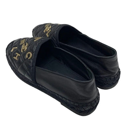 Chanel Flat Shoes Leather Black Gold Here Mark Logo Espadrilles