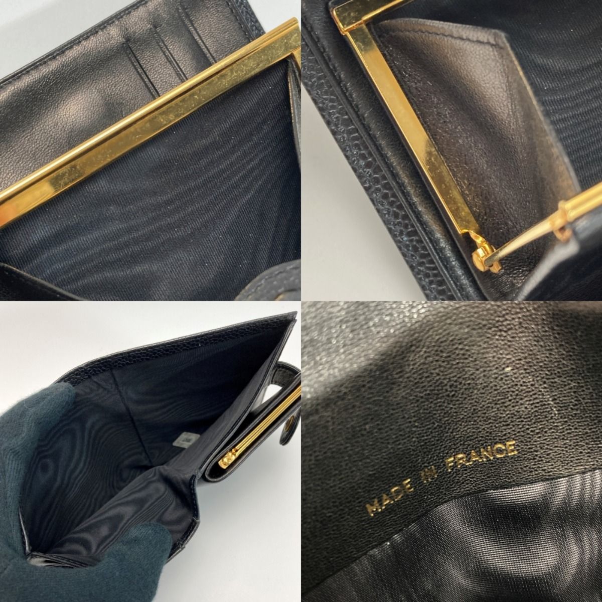 Chanel Coco Mark Clasp Bifold Wallet A13497 Black Caviar Skin Authenticity Yes