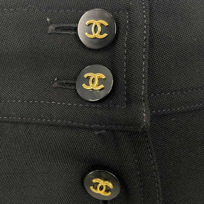 Chanel Coco Button Wool Skirt Black