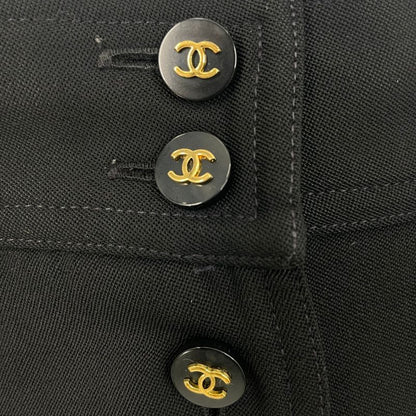 Chanel Coco Button Wool Skirt Black