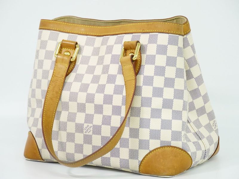 Authentic Louis Vuitton LV Hampstead PM Damier Azure Tote Handbag White N51207