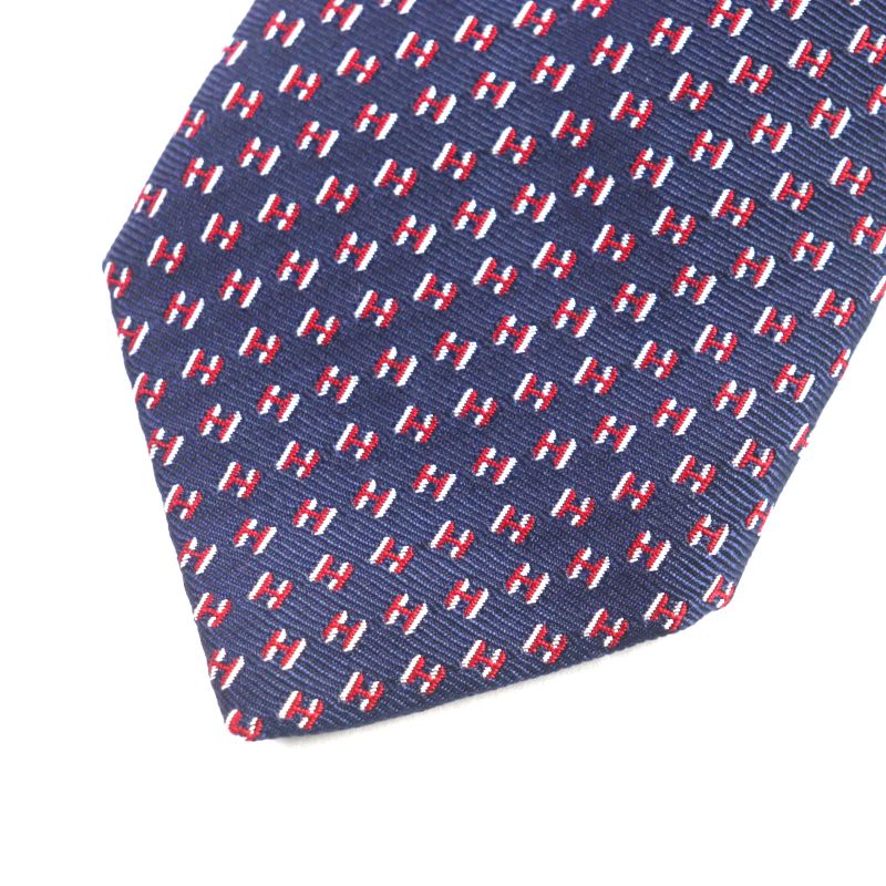  Hermes 339320t H Flamboyant Web 100% Silk Marine/rouge/blanc Spider Tie With