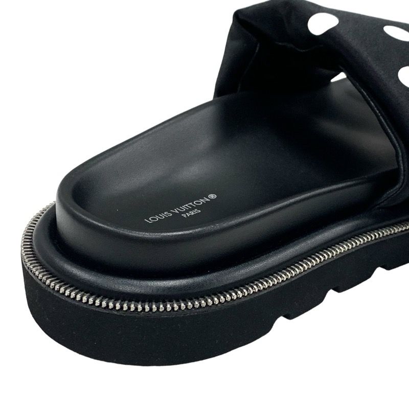 Louis Vuitton Pool Pillow Line Sandals Shoes Satin Black White Flat Sandals Dots