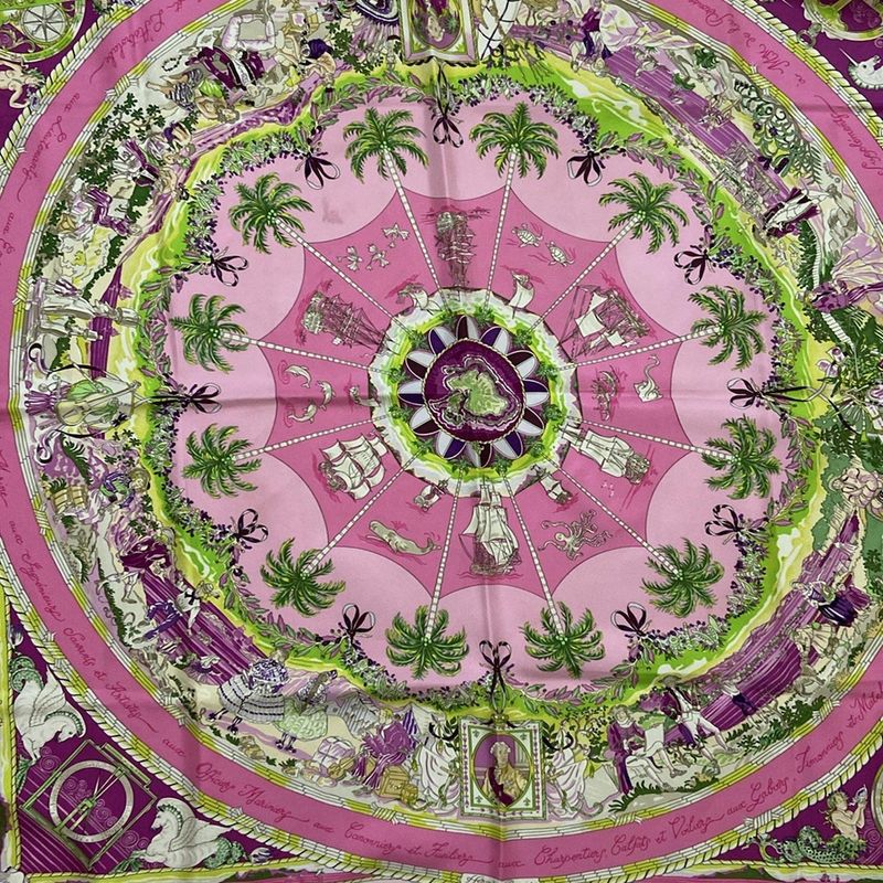 Hermes Scarf Carré 90 Light Pink Yellow Green And Multi PER Astra AD Astra